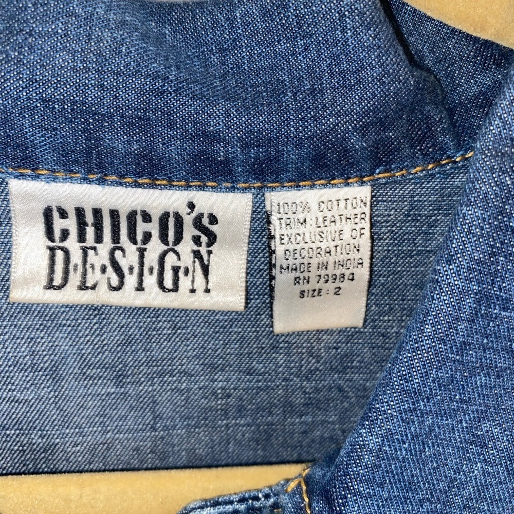 Vintage 90s Chico's Jean jacket suede panels Embroidery Beaded Asian Geisha - Picture 12 of 16